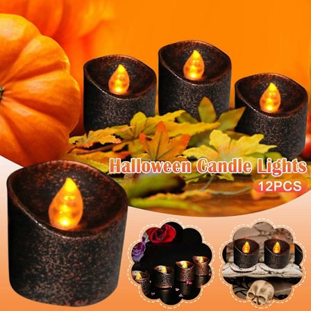 12-pack Svarta elektroniska LED-lyktor för Halloween-bord & utomhusdekoration [JUN]