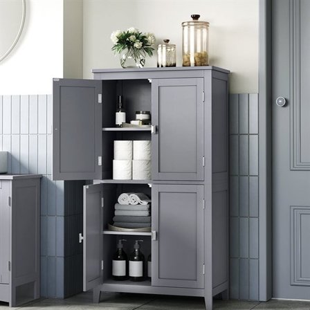 Fristående badrumsskåp 30 x 60 x 110 cm med justerbara hyllor - Grå