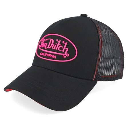 Von Dutch - Zwart trucker Cap - Oval Patch Black/Pink A.Frame Trucker @ Hatstore