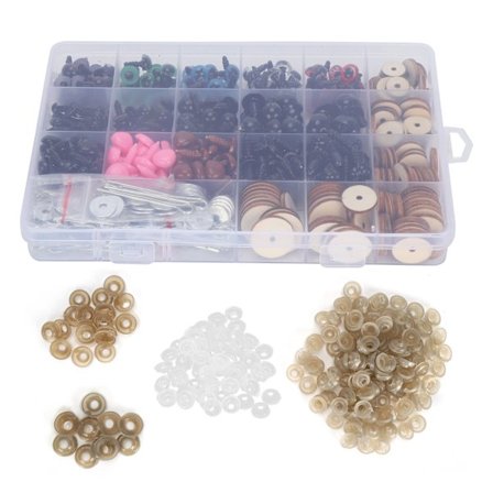 280 stk. plastikøjne og næser med samlinger, puder, plysdukke, bamse, udstoppede dyr, legetøjstilbehør