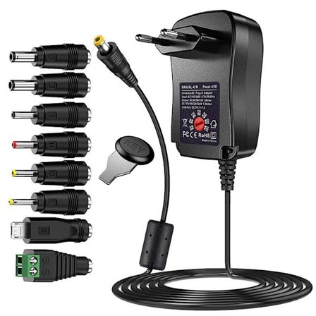 41W Universal AC/DC Strømadapter 12V/9V/7.5V/6V/5V/4.5V/3V, Strømforsyningstransformator med 8 DC-kontakter for 3V-12V Hjemmeelektronikk, Maks 3000mA