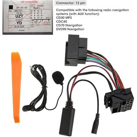 Bluetooth 5.0 AUX-IN Adapter 12-Pin Håndfri Mikrofon Udskiftning til OPEL CD30 Mp3 CDC40 CD70 DVD90