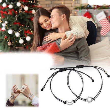 2 stk armbånd sett for kvinner håndlaget flettet svart tråd tau bohemsk sol(Som vist)