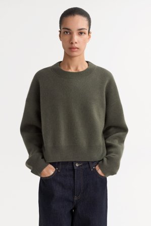 Soft Goat - Double faced crewneck - Kashmirtröja dam - L - Olive
