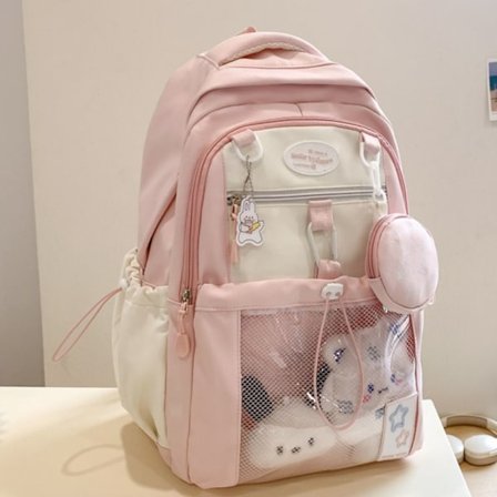 Ryggsekk, skolesekk for jenter, rosa, 29x17x44 cm