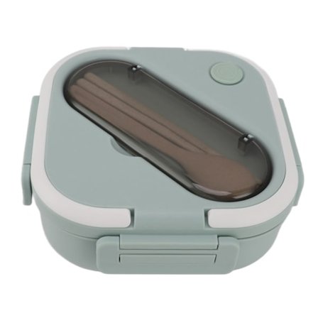 Lunchbehållare Plastfack Bärbar Söt Utseende Kan användas i mikrovågsugn med ätpinnar Sked Bento Box för skolkontoret Grön