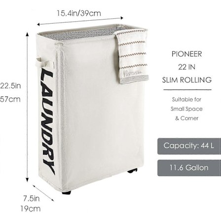22" Rullende Slank Skittentøyskurv på Hjul Høy Tynn Skittentøy