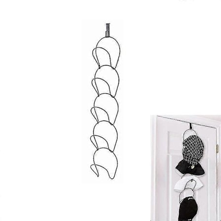 Lippalakkihylly, 5 rengasta, metallinen monikerroksinen lippalakkihylly, oveen asennettava takkihylly yhdellä ovikoukulla (musta)