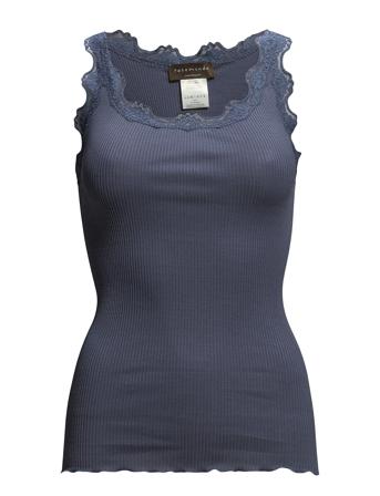 Silk Top W/ Lace Top Ærmeløs Top Blå Rosemunde