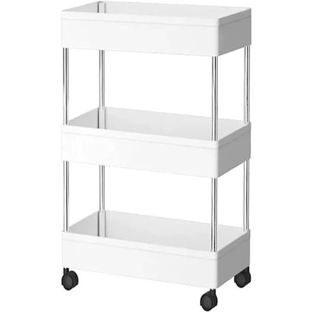 Tarjoiluvaunu keittiövaunu 3 tasolla, vaunupyörät 4 koukun kanssa, 12,5x42x62cm