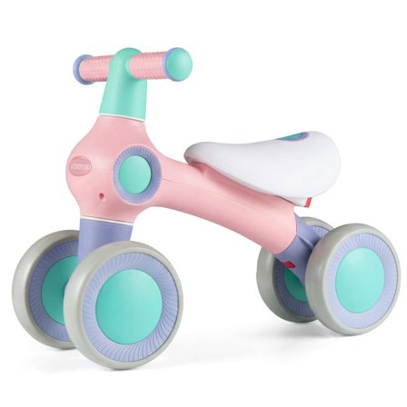 Babybalancecykel, justerbart sæde, 4 lydløse hjul, lyserød