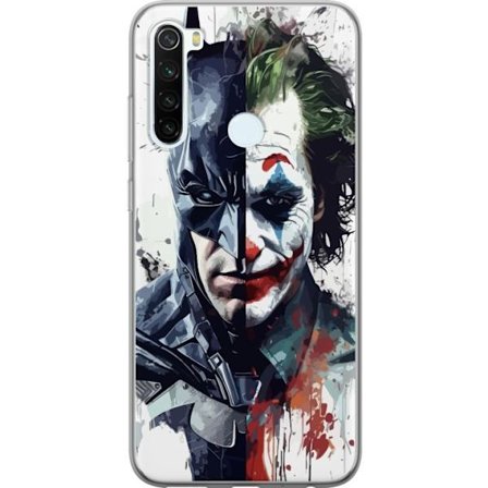 Kompatibelt Mobildeksel til Xiaomi Xiaomi Redmi Note 8 Delt portrett av Batman og Joker i dramatisk illustrasjon, ikonisk superhelt motiv med mørk ku