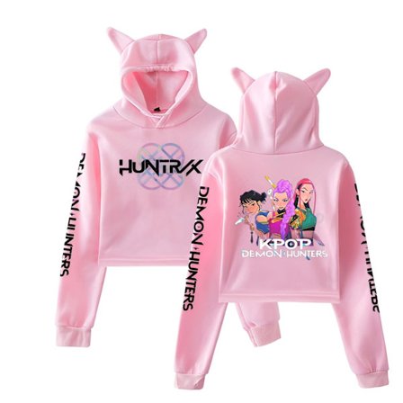 KPop Demon Hunter Hettegenser 3D-trykt Katteører Crop Top Hettegenser