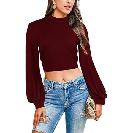 2025 Senaste Modell Dam Crop Top Figursydd Sexig Topp Långärmad Polokrage Blus Skjortor