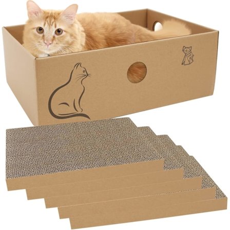 Pahvinen kissan raapimislaatikko, 5 kpl käännettäviä kissan raapimistyynyjä, aaltopahviraapija, sopii kissoille 5 kg asti (33 x 24 x 11 cm)