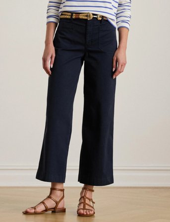 Lauren Ralph Lauren Stretch Chino Wide-Leg Cropped Pant - Navy - 38
