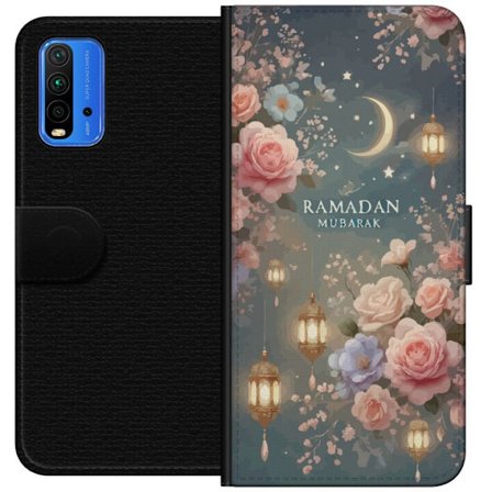 Yhteensopiva Lompakkokotelo Xiaomi Redmi Note 9 4G Pimeä fantasiamaailma ihmisellä ja demonisella olennolla tulisessa maisemassa, jossa yliluonnolli