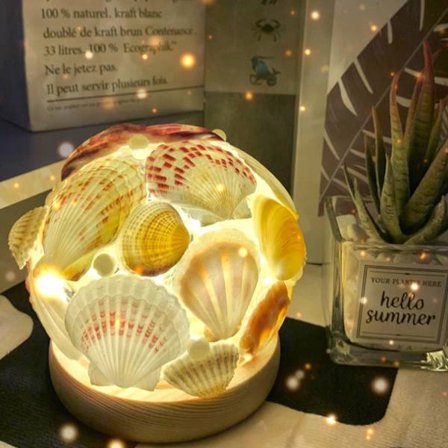 Håndlavet Havskal Elegant Glasskærm Tulip Natlampe, Varm Hyggelig Atmosfære LED Lys Kilde Batteridrevet Til Soveværelse Stue Spisestue