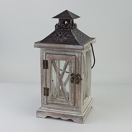 Ulkoinen puinen kynttilälyhty - 28 cm koristeellinen lyhty Vintage kynttilänjalka Shabby Chic -koriste sisätilojen hääpöytään kotiin puutarhaan 