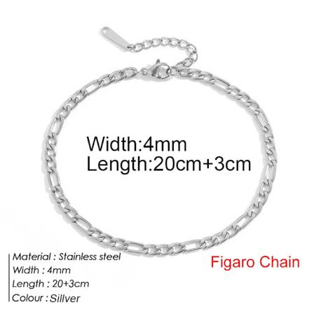 Figaro Kedja Anklets För Kvinnor Lång Armband 20 4Cm Förlänga Kedjor Trendy Smycken Rostfritt Stål Anklet O Odm Smycken Steel color