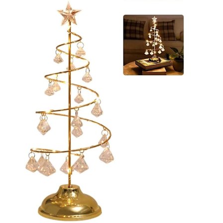 Metal Juletræsformet LED Bordlampe Lysende Juletræ med Krystalvedhæng Natlampe Kompatibel med Soveværelse