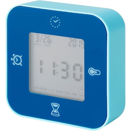 Klokke/Termometer/Alarm/Timer, 4 funksjoner skrivebordsklokke (blå)
