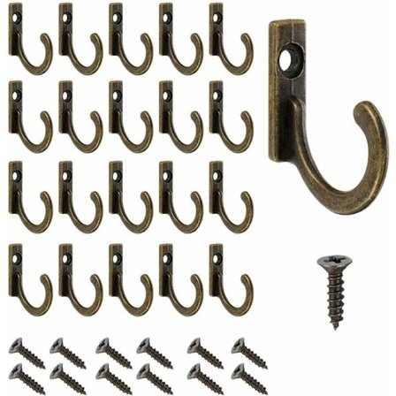 LaBlanc - 20 stk. Vintage Bronze Vægkroge med Skruer - Små Skrue-i Garderobekroge - til Skål, Smykker, Håndklæder, Badeværelse, Køkken, DEBUNS