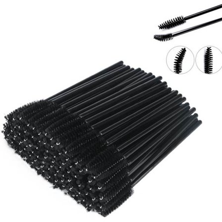 100-styks mascara børstesæt - mascara børste - makeup værktøjer - øjenbrynsbørste applikator (sort, 10cm)