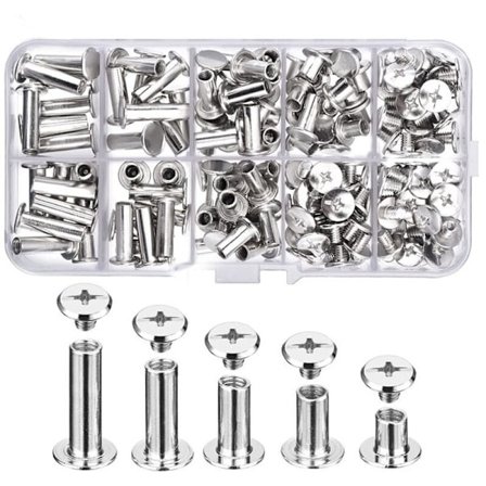 80 sæt Chicago skruer 5 størrelser 6 10 12 15 18 mm bindeskruer nitter, til læder, bogbinding, album, DIY