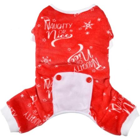 Julpyjamas för små hundar, snöflinga valp jumpsuit husdjur jul kläder mjuk flanell hund onesie outfit tomte (stor, röd)