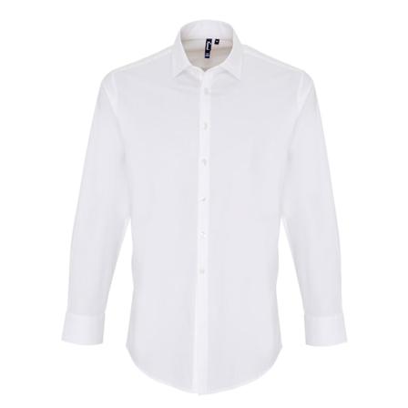 Premier Mens Stretch Fit Poplin Långärmad Skjorta M Vit White M