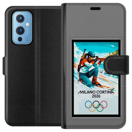 Kompatibelt Lommeboketui til OnePlus 9 Retroplakat Cortina Milano 2026 med fjell, vintersportsutøvere, italienske trikolor, Milano-katedralen og olymp