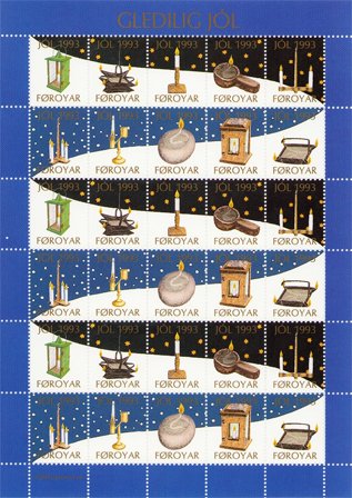 Færøerne - Julemærkeark 1993 - Utakket øvre marginal - Ubrugt eller foldet