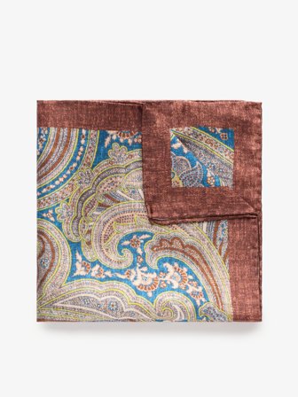John Henric Men's Pochette Bleue et Marron Paisley Size Onesize