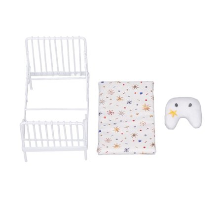 1:12 Skala Dukkehus Møbler Mini Seng Sett Dekorativ Pude Metallramme Realistisk Miniatyr Seng Hvit Stjernemønster