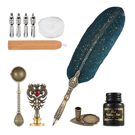 Kalligrafi Pen Sæt med Blæk og Voksforseglingssæt Fjerpen og Blæk Sæt Fjerpen Antik Kalligrafi Dip Pen med 10 Udskiftelige Nib Vintage Gaveæske