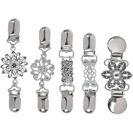 5 stk. Dame Cardigan Clips Vintage Trøje Clips med Blomster Rhinestones Tørklæde Krave Metal Clips Trøje Kæde Kreativ Sølv