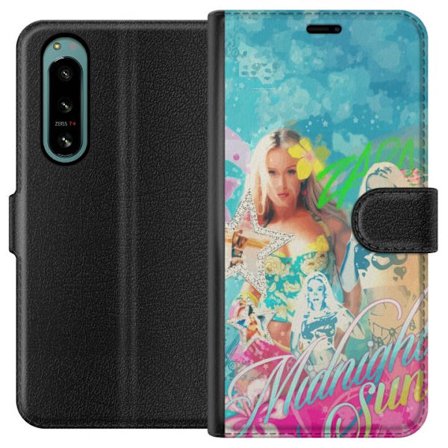 Yhteensopiva Lompakkokotelo Sony Xperia 5 IV Seikkailumaailma Steve, Creeper ja eläimillä värikkäässä palikkagrafiikassa