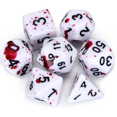 D&D(Fuchsia) Tärningsset med oregelbunden kast blodiga röda prickar Polyh