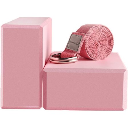 Yoga Blokker Sett med 2 - Rosa 2 blokker + 1 stropp