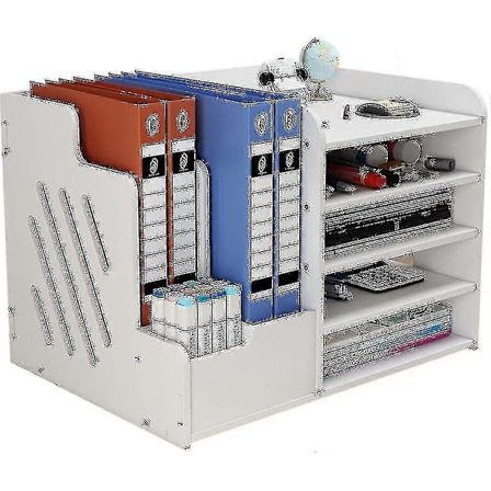 Vit Skrivbordsorganisatör, Skrivbordsfilsorterare med Stor Kapacitet, Kontorsmaterial, Skrivbordsförvaring, Hyllsorterare kompatibel med A4-papper, 