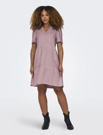 ONLY Onltiri-Caro S/S V-Neck Lin Dress Cc Pnt - Purple - XS