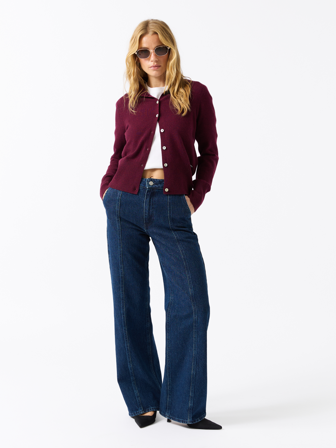 Jean Paul - Manel cardigan i merinoull - Dame - Rød - Gensere & Cardigans - XS