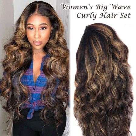 Kvinnors Big Waves Peruker Mittpunkt Färgad Svart Gradient Brun Långt lockigt hår Nytt Black