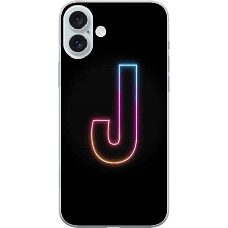 Yhteensopiva Puhelinkuori Apple Apple iPhone 16 Plus Minimaalinen neonkirjain J värien vaihtuessa valossa mustaa taustaa vasten