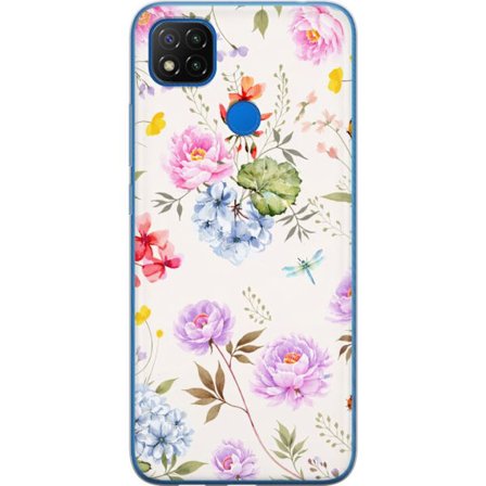 Kompatibelt Mobildeksel til Xiaomi Xiaomi Redmi 9C NFC Blomstrete mønster med håndmalte blomster, sommerfugler og insekter i romantisk skandinavisk