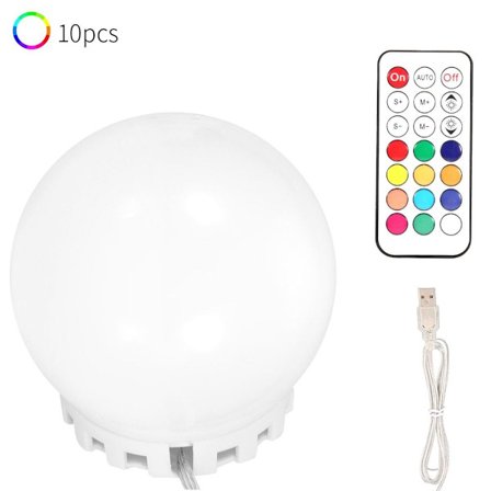 USB 10LED fargerike speil lys sminke lampe med fjernkontroll KLB