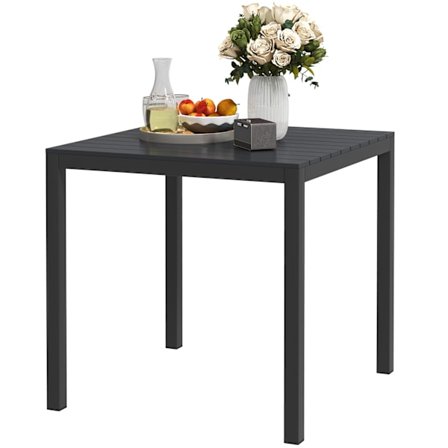 Havebord aluminium 73x73 cm vejrbestandigt buffetbord med trælook, campingbord til 4 personer, skridsikkert altanbord, udendørs spisebord til haven, t