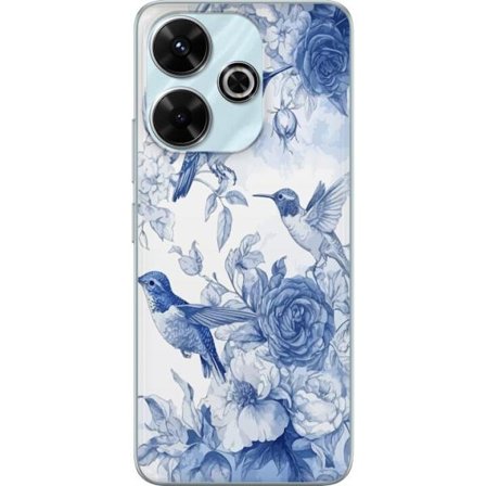 Kompatibelt Mobildeksel til Xiaomi Xiaomi Redmi 13 Fugler og blomster blå romantiskt mønster