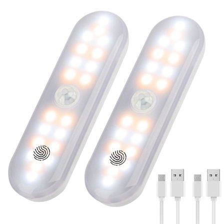 2 stk. Under-skabbelys, 20 LED Skabslys, USB Genopladelige LED Bevægelsessensorlys